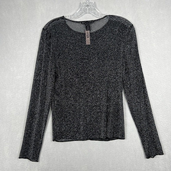 NWT Victoria's Secret Top XS Black Shimmery Sheer Long Sleeve Y2K Shirt - Picture 10 of 11